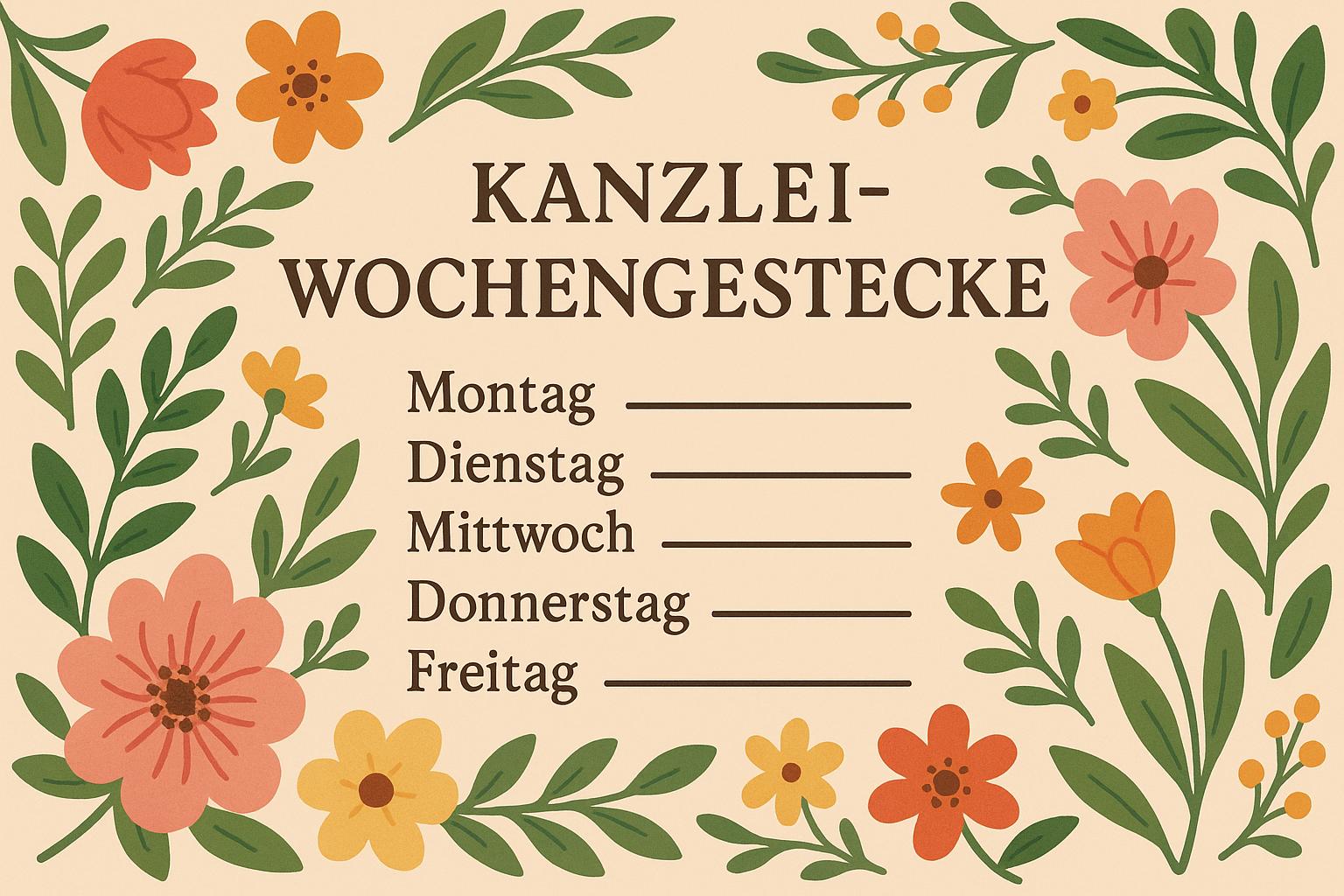 Elegantes Blumengesteck auf einem Empfangstresen in einer Kanzlei
