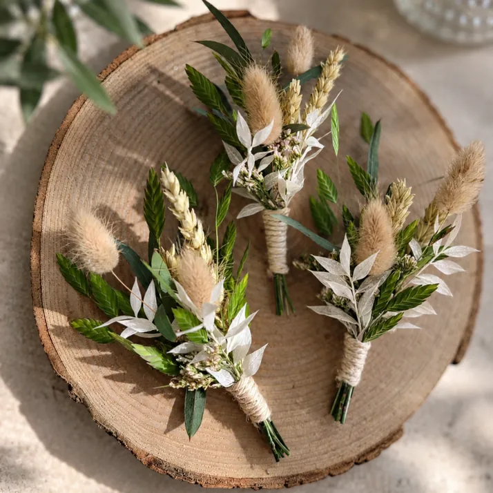 Elegante Ansteckblumen für Bräutigam und Trauzeugen